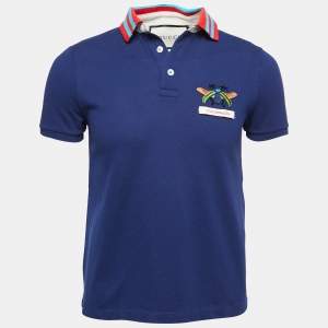Gucci Navy Blue Bee Embroidered Cotton Gucci Animalium Polo T-Shirt S