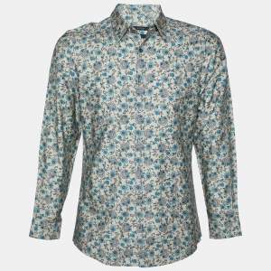 Gucci Beige Floral Printed Cotton Slim Fit Shirt M
