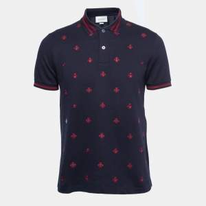 Gucci Navy Blue Bee Embroidered Cotton Pique Polo T-Shirt L