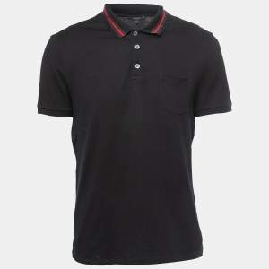 Gucci Black Cotton Web Detail Short Sleeve Polo T-Shirt XXL