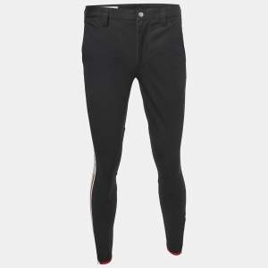 Gucci Black Cotton Logo Side Stripe Detailed Tapered Pants S