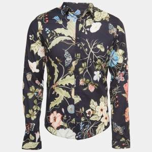 Gucci Navy Blue Floral Printed Cotton Full Sleeve Shirt M