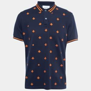 Gucci Navy Blue All-Over Motif Embroidered Cotton Pique Polo T-Shirt XXXL