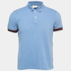 Gucci Blue Cotton Pique WebTrimmed Polo T-shirt M