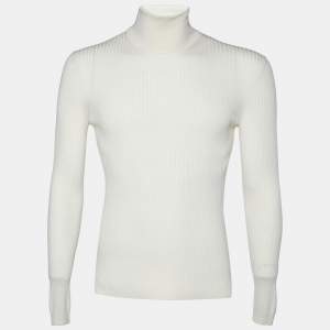 Gucci Cream Wool Rib Knit High Neck Sweater M