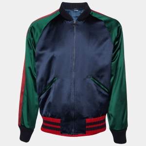 Gucci Multicolor Silk Satin Panther Applique Detail Bomber Jacket S