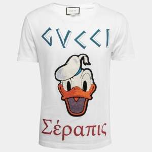 Gucci White Embroidered Cotton Knit Crew Neck T-Shirt XS