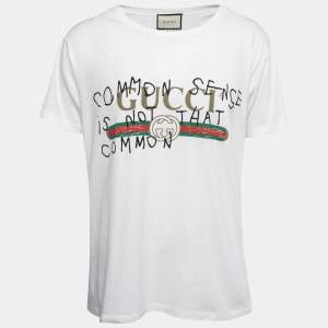 Gucci White Printed Cotton Crew Neck Half Sleeve T-Shirt M