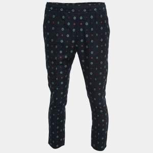 Gucci Navy Blue Patterned Cotton Trousers S