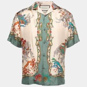 Gucci Multicolor Warrior Print Silk Button Front Half Sleeve Bowling Shirt M