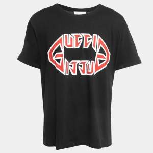 Gucci Black Logo Printed Cotton Knit T-Shirt XL