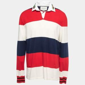 Gucci Multicolor Striped Cotton Knit Contrast Collar Detail Long Sleeve t-Shirt XL