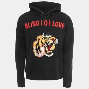 Gucci Black Embroidered Cotton Knit Hoodie XL