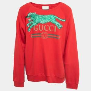 Gucci Red Tiger Embroidered Cotton Knit Sweatshirt XL