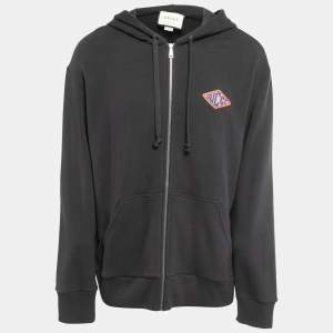 Gucci Black Tiger Printed Cotton Knit Hooded Zip Front Jacket XL