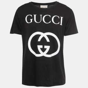 Gucci Black Logo Print Cotton Crew Neck T-Shirt M