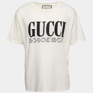 Gucci Cream Logo Cities Print Cotton Crew Neck T-Shirt 3XL