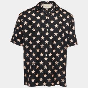 Gucci Black Star Printed Silk Short Sleeve Shirt M