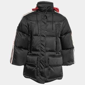 Gucci Black Synthetic Concealed Hooded Puffer Jacket XS