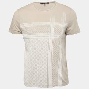 Gucci Beige Logo Printed Cotton Knit T-Shirt S