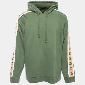 Gucci Green Cotton Logo Tape Detail Hooded Sweatshirt XL