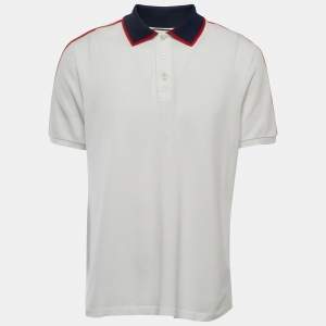 Gucci White Cotton Contrast Trimmed Polo T-Shirt XXL