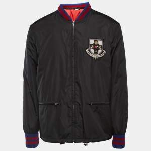 Gucci Black Nylon Patch Detailed Zip Front Jacket XL