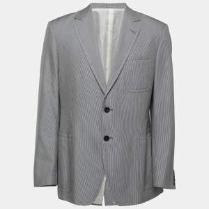 Gucci Navy Blue Striped Cotton Single Breasted Blazer XXL