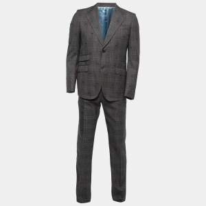 Gucci Grey Hearts Bee Patterned Classic Check Tailored Suit M