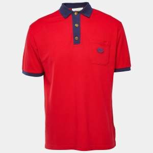 Gucci Red Cotton Contrast Collar Detailed Polo T-Shirt L