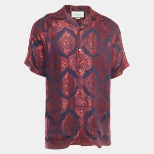 Gucci Red Jacquard Stripe Detailed Button Front Half Sleeve Shirt S