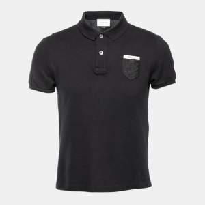 Gucci Black Cotton Pique Logo Patch Polo T-Shirt M
