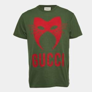 Gucci Green Logo Print Cotton Crew Neck Half Sleeve T-Shirt S