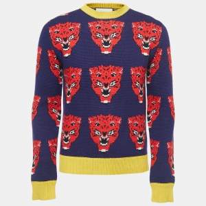 Gucci Blue/Red Tiger Patterned Wool Sweater XS
