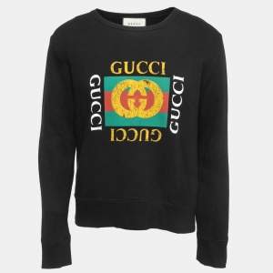Gucci Black Cotton Logo Print Sweatshirt S