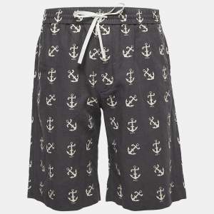 Gucci Dark Grey Anchor Print Linen Blend Drawstring Shorts M