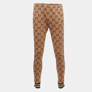 Gucci Beige GG Patterned Cotton Web Detailed Jog Pants M