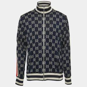 Gucci Navy Blue All-Over Logo Print Jersey Track Jacket 2XL