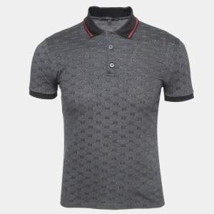 Gucci Black/Grey GG Cotton Pique Polo T-Shirt XS