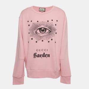 Gucci Garden Pink Eye Print Cotton Crew Neck Sweatshirt XL