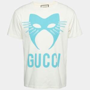 Gucci Cream Printed Cotton Crewneck T-Shirt XS