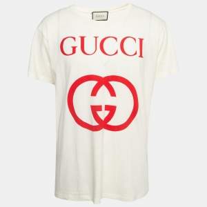 Gucci Cream Interlocking G Print Cotton Oversized T-Shirt M