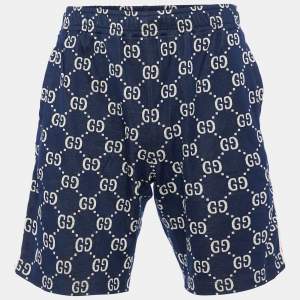 Gucci Navy Blue GG Jacquard Cotton Web Striped Shorts S