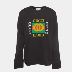 Gucci Black Cotton Logo Printed Sweatshirt 2XL