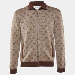 Gucci Brown GG Jacquard Wool Knit Bomber Jacket S