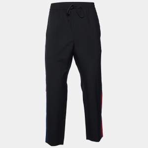 Gucci Black Wool & Mohair Web Striped Drawstring Pants XL