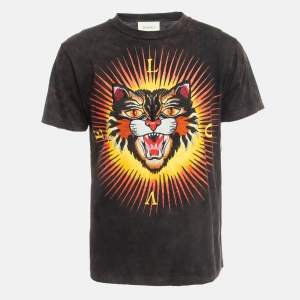 Gucci Brown Tiger Motif Applique Cotton Crew Neck T-Shirt XS