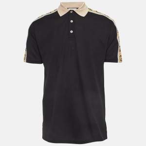 Gucci Black Knit Logo Detail Half Sleeve Polo T-Shirt L