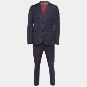 Gucci Navy Blue Dotted Wool Single Breasted Suit XL 