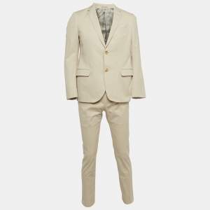 Gucci Beige Textured Cotton Single Breasted Suit L